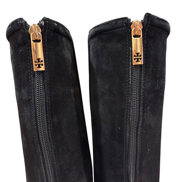 Tory Burch Black Suede Gold Accents Wedge Knee High Boots Women's Size 5 - Picture 3 of 10